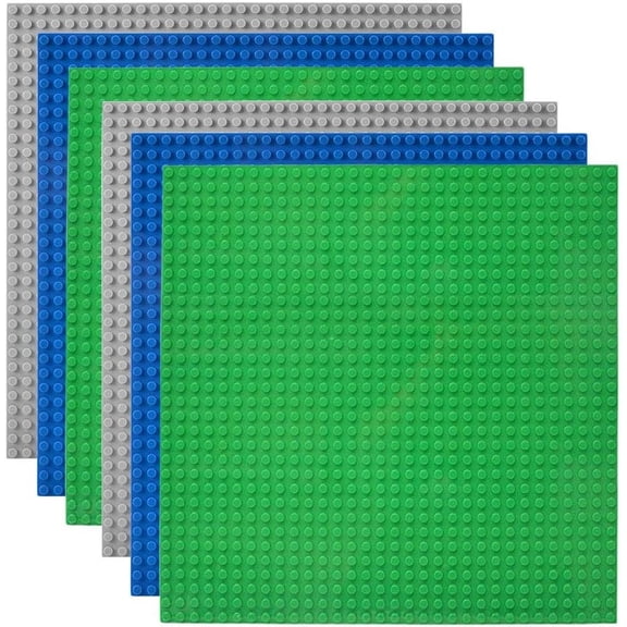 6 Pack Classic Baseplates, 10"x10" Large Building Board Base Plates 100% Compatible with All Major Brands, For Kids Over Three Years Old,Green/Blue/Grey