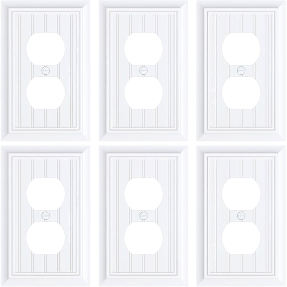 6-Pack Classic Beadboard Duplex Outlet Cover Plate, Decorative Switch Plates and Outlet Covers, Natural Bamboo Fiber Wall Plates for Electrical Outlets, 1 Gang Receptacle Cover,Pure White