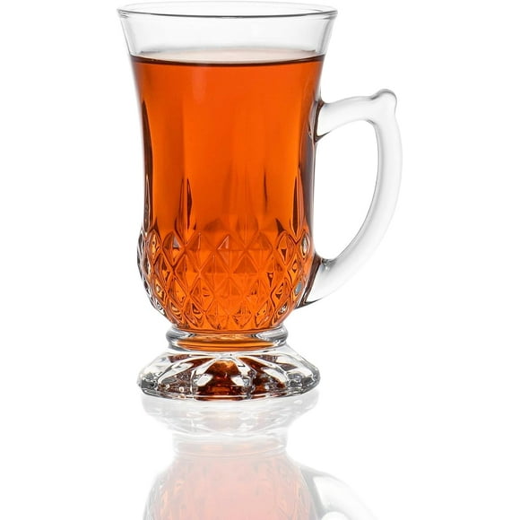 6-Pack Classic Clear Cut Glass 4.5 Oz Footed Turkish Tea Cups with Handles.