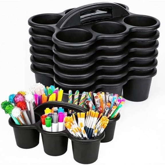 6 Pack Classroom Caddy For School,Kidsroom,Pencil Holder,Plastic Cup Caddies for Drink Delivery,Cleaning Caddy Organization For Shower RoomBlack$$Office