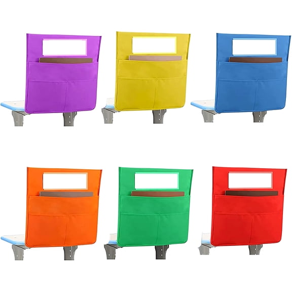 6 Pack Classroom Chair Back Storage Pockets, Heavy Duty Oxford Cloth Desk Organizer for Students, 42x48cm Chair Hanging Organizer in Red, Orange, Blue, Yellow, Purple, Green