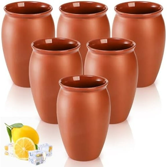 6 Pack Clay Drinking Cups, 12 Oz Mexicanos Cantaritos Shooters Pottery Cocktail Glass Patron Bottles for Tequila, Margaritas, Mojitos, Taco Tuesday Cocktail Cups