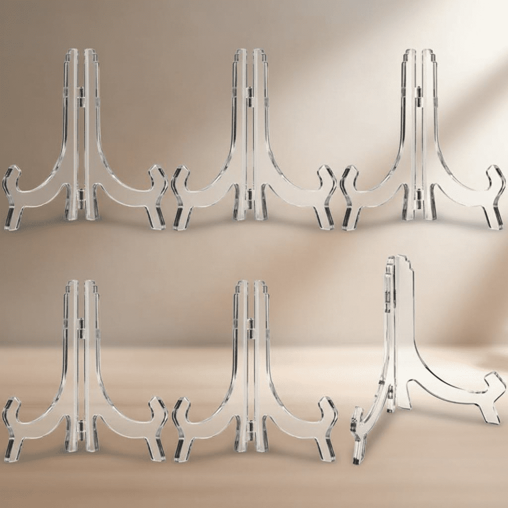 6 Pack Clear Acrylic Easel Stands, 7 Inch Display Stands for Plates, Photos, Picture Frames, Books, and Decorative Items