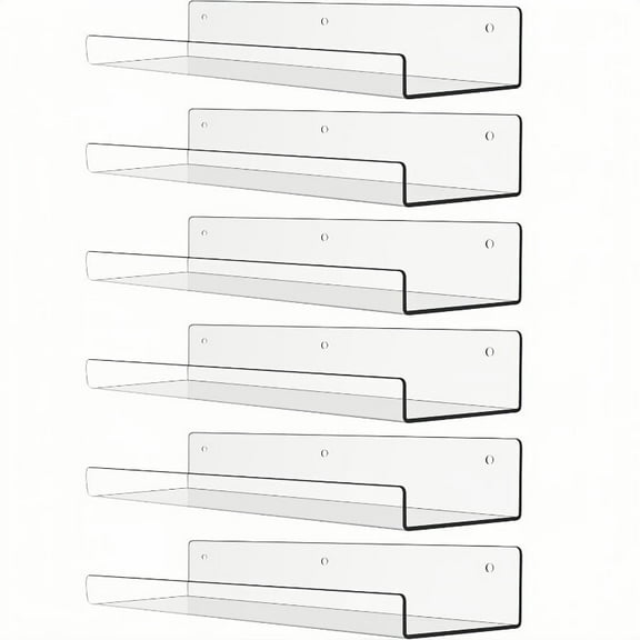 6 Pack Acrylic Bookshelves For Wall Storage Float, Clear Floating Book Shelf for Toy (11 x 4 inch)