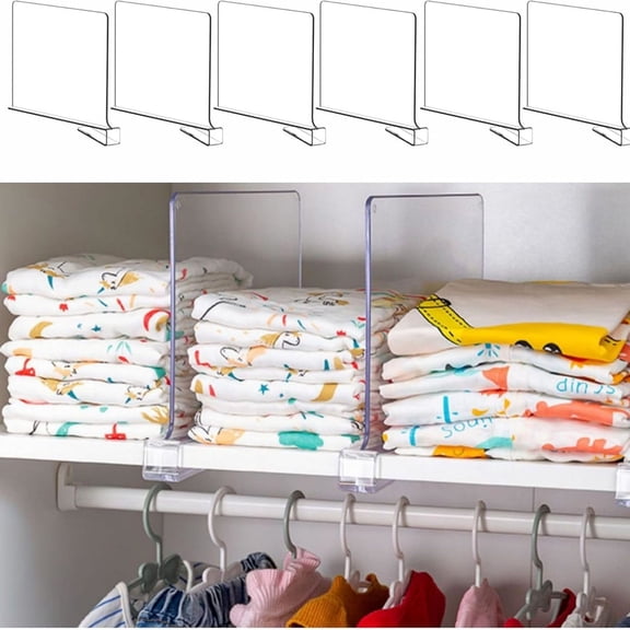 6 Pack Clear Acrylic Shelf Divider for Closet Organization - 9.2 Tall Closet Dividers for Wood Shelves,Cupboard,Vertical Shelf Separators in Closet for T-Shirt,Purse,Handbag,Sweater Organizer