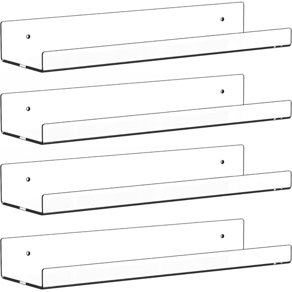 6 Pack Clear Acrylic Shelves for Wall with Adhesive,15 Inch No Drill Floating Shelves for Bathroom,Bedroom,Renter Friendly,Kids Room Bookshelf,Wall Display Shelf for Lego,Funko Pop,Figurine,Perfume