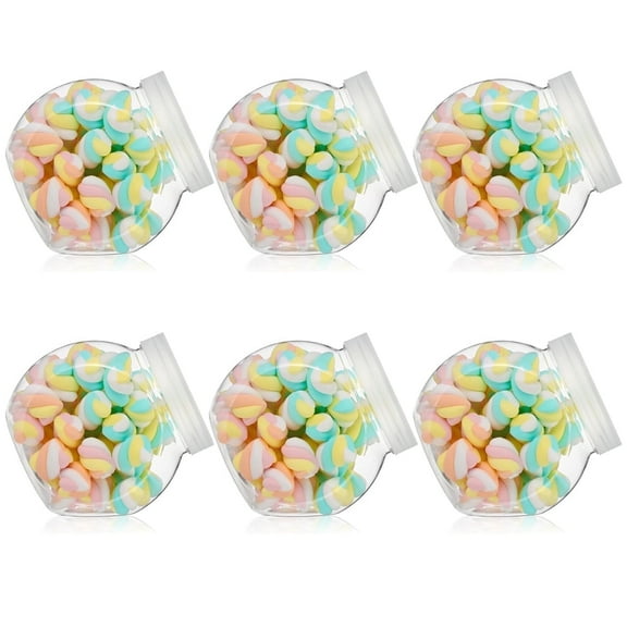 Artrylin 6 Pack Mini Clear Candy Jars with Lids,Versatile Snack Jars,Plastic Cookie Storage Container,Wide Mouth Opening Kitchen Countertop Jars,Sweet Jar with Lid for Candies,Snack (Clear)
