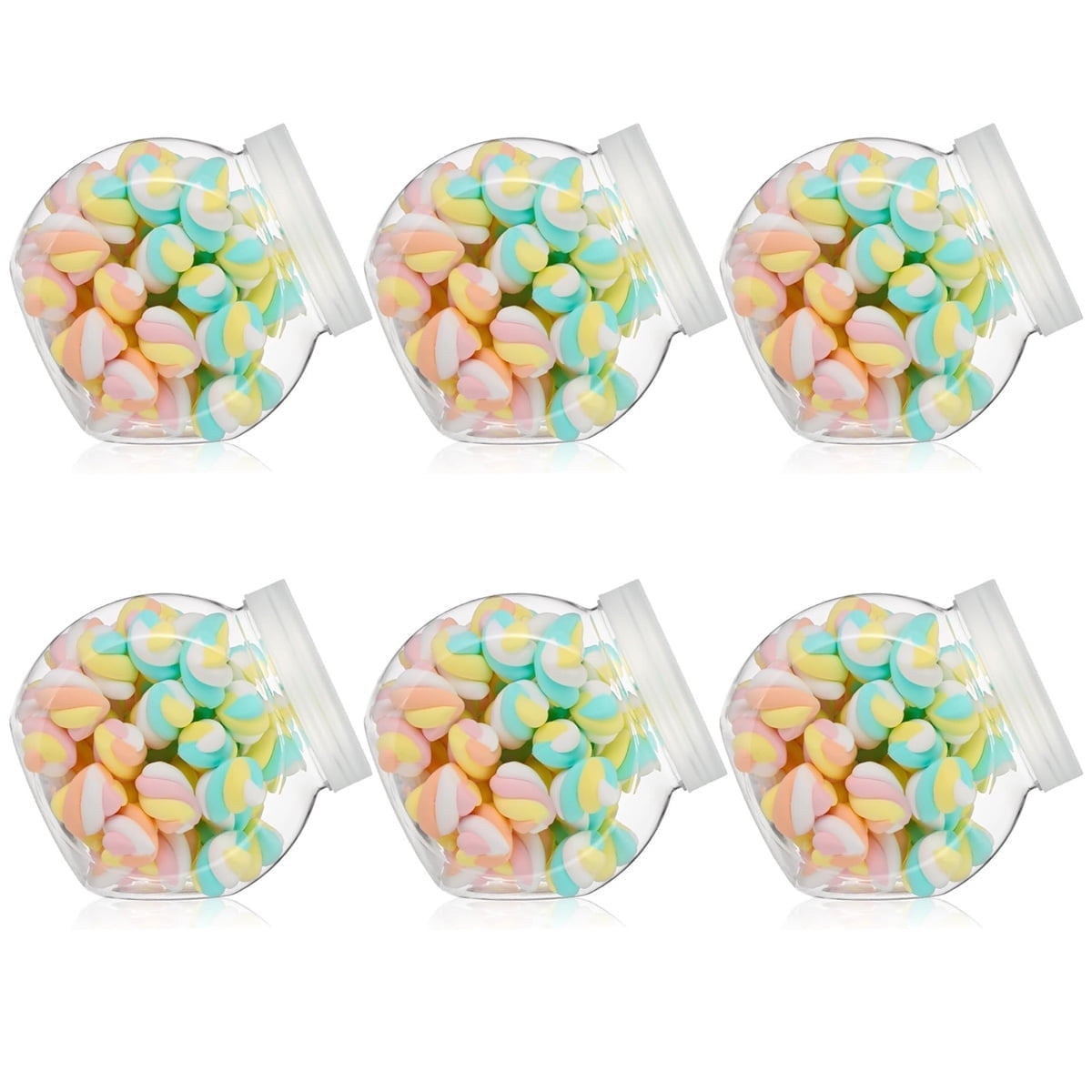 6 Pack Clear Candy Jars with Lids,Versatile Snack Jars,Plastic Cookie Storage Container,Wide Mouth Opening Kitchen Countertop Jars,Sweet Jar with Lid for Candies,Snack (Clear)