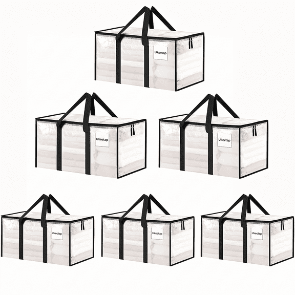 6 Pack Clear Clothes Storage Bags, 88L Large Zipper Storage Organizer Totes with Reinforced Handles & Label Window, Dustproof Storage Bags for Clothing, Blankets, Comforters, Toys & Moving Supplies