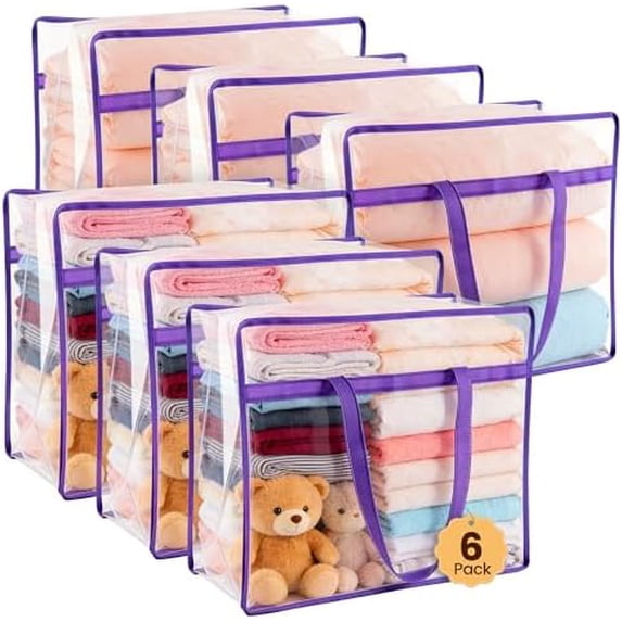 6 Pack Clear Clothes Storage Bags, Double Zipper Design 40L Underbed ...