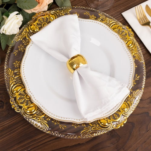 6 Pack Clear Decorative Charger Plates With Gold Florentine Style