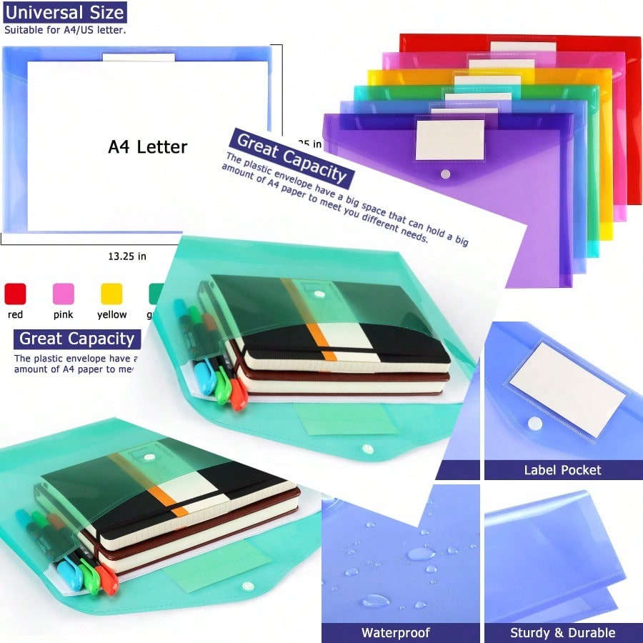 6 Pack Clear Document Folders Plastic Envelopes Poly Envelopes File ...