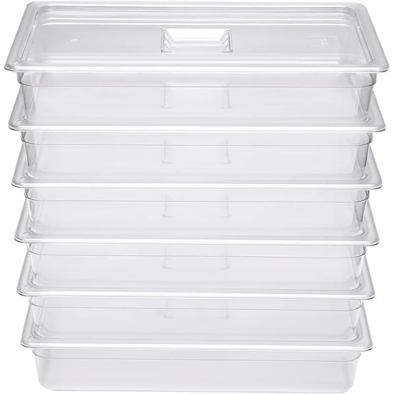 6 Pack Clear Food Pans with Lids,Commercial Full Size 4 in Deep Clear PC Square Food Storage Containers,Heat-Resistant, Freezer-Safe To Store Vegetables,Fruits, Meats, Grains, for Kitchen Restaurant