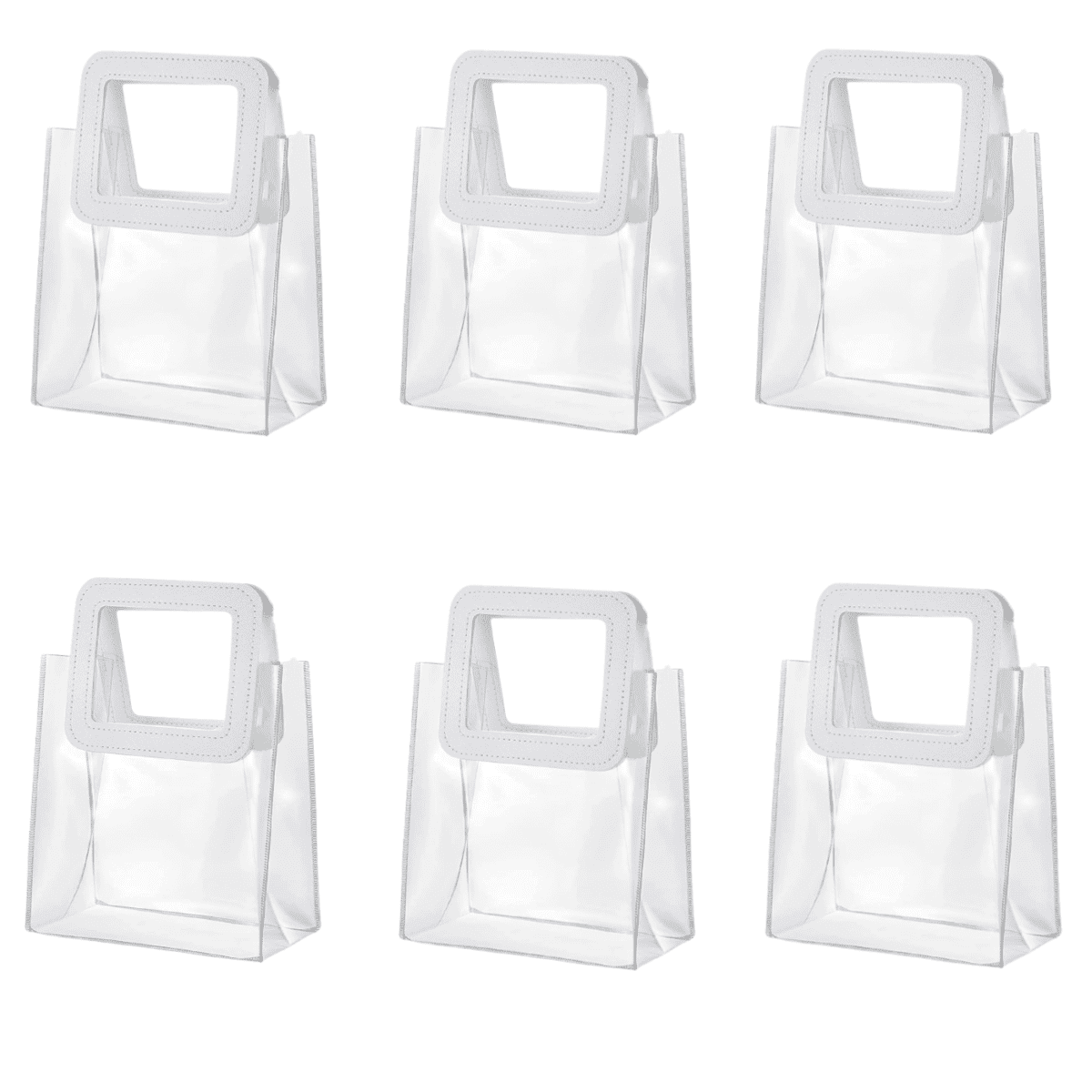 Clear PVC Gift Bags 9x6.7x2.8 Reusable Mini Plastic Gift Wrap Tote Bag with Handles, 100 Pack