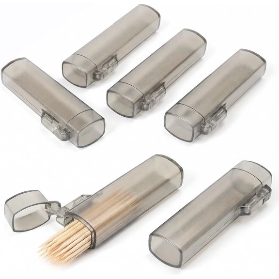 6 Pack Clear Gray Mini Pocket Toothpick Dispenser with Secure Lid, Lightweight Portable Plastic Storage Container, Small Organizer Box for Purse Travel Camping Outdoor Tiny Item Storage
