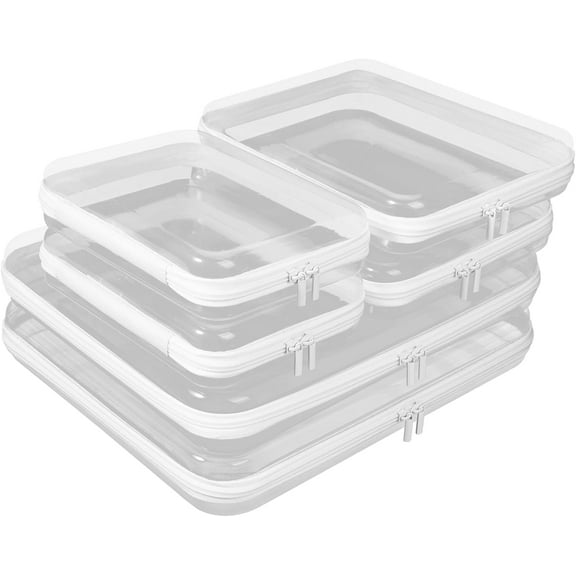 6 Pack Clear Hard Shell Zipper Case, Travel Makeup & Toiletry Organizer, Hard Plastic Cosmetic Bag for Storage, Transparent Zippered Pouches (14", 10", 8")