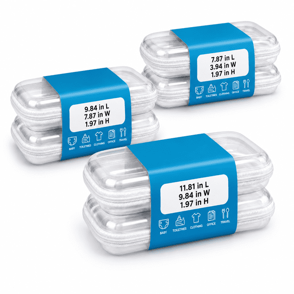 6 Pack Clear Hard Shell Zipper Storage Case Set, 2 Large/2 Medium/2 Small Plastic Pouches