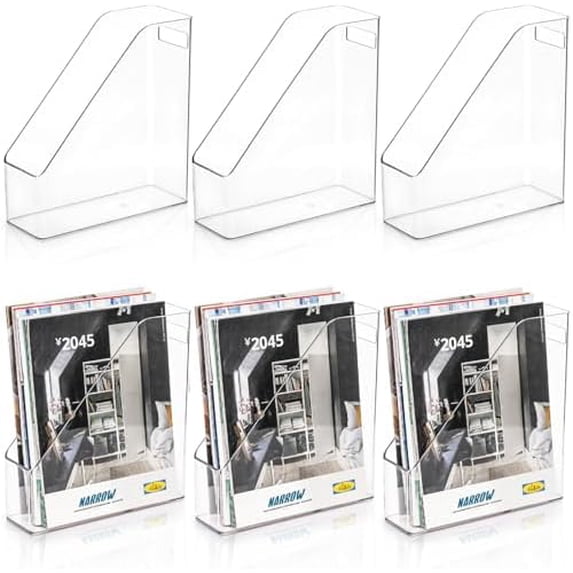 Size File Magazine Rack 6 Pack Clear Magazine Holder, File Magazine Rack with Handle, Vertical ...