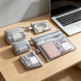 thumbnail image 1 of 6 Pack Clear Mesh Zipper Storage Pouches, Multi Size Transparent Nylon Organizer Bags, Portable Travel Pouch for Electronics Cosmetics Stationery Small Sundries Gray, 1 of 6