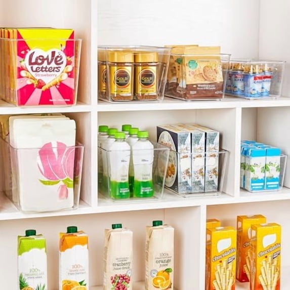 6 Pack Clear Pantry Organizer Bins, Plastic Containers with Handle for ...