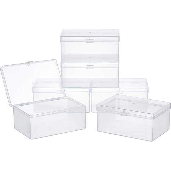 6 Pack Clear Plastic Beads Storage Containers Boxes with Lids Small Rectangle Plastic Organizer Storage Cases for Beads Jewelry Office Supplies Craft Supplies 4.8x3.3x2.2in Clear