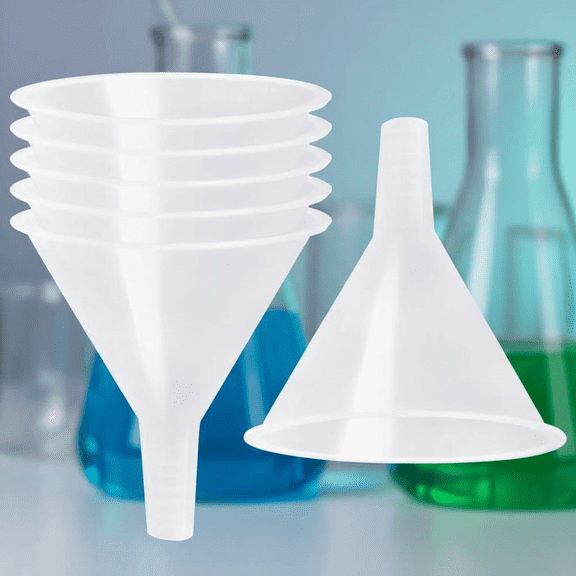 6 Pack Clear Plastic Funnels with Long Spout, 4.6 Inch Multi-Purpose Funnels for Easy Liquid Transfer, Water Bottle Filling, Kitchen, Garage, and Science Lab Use