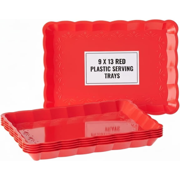 6 Pack Clear Plastic Serving Trays for Party, 9 x 13 Inch - Heavy Duty Plastic Trays for Food - Rectangular Party Serving Trays and Platters - Clear Disposable Trays
