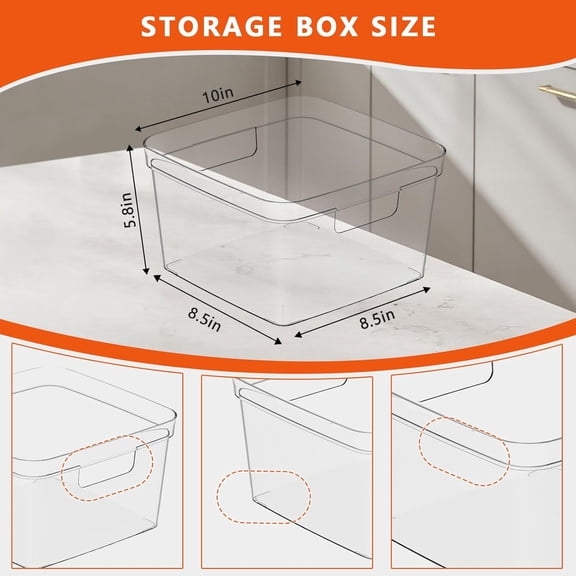 6-Pack Clear Plastic Storage Bins — Open-Top PET Storage Containers & Organizers, 10" x 10" x 6" Clear Boxes for Closet, Pantry, Office, Craft, Toy and Refrigerator Organization