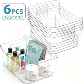 6 Pack Clear Plastic Storage Bins, TAIMASI 13.5" x 10" Extra Large Pantry Organizer Bins, Stackable Multi-Use Storage Containers for Home, Kitchen, Fridge Organization