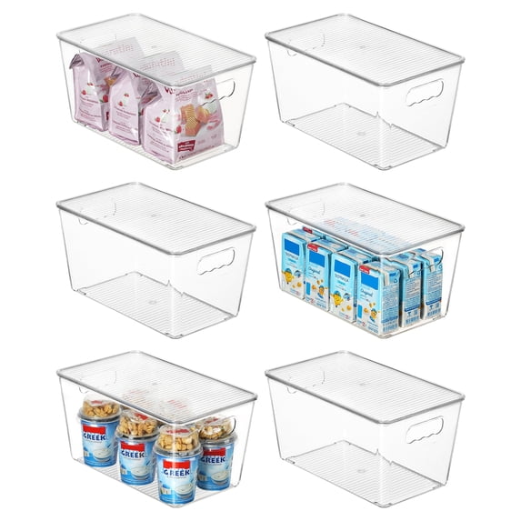 Sindcom 6 Pack Clear Plastic Storage Bins with Lids, Pantry Organizer, for Cabinet, Kitchen, Medium