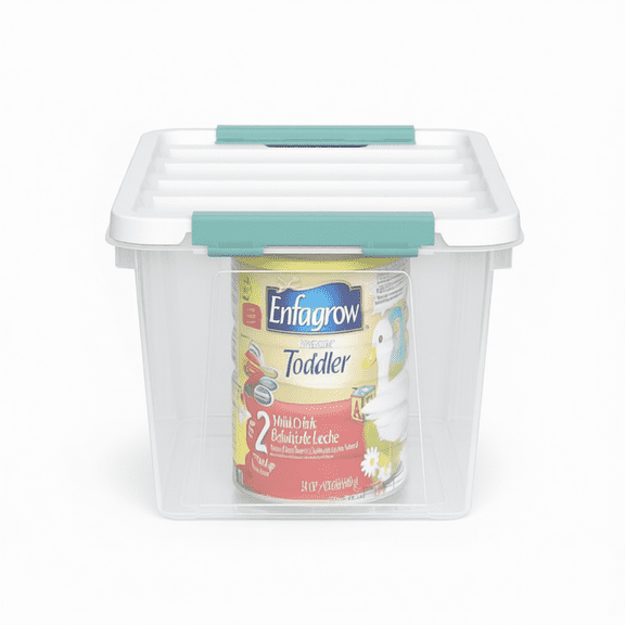 6-Pack Clear Plastic Storage Bins with Teal Latching Lids, Stackable Organizer Boxes for Clothes, Books, and Pantry Items