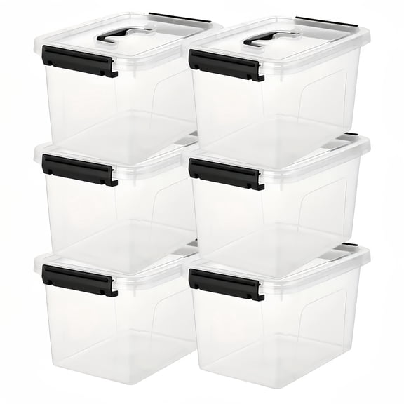 6-Pack Clear Plastic Storage Boxes with Latches & Lids, 6Qt Stackable Organizer Containers for Living Room Bedroom Bathroom Kitchen, Gift Idea