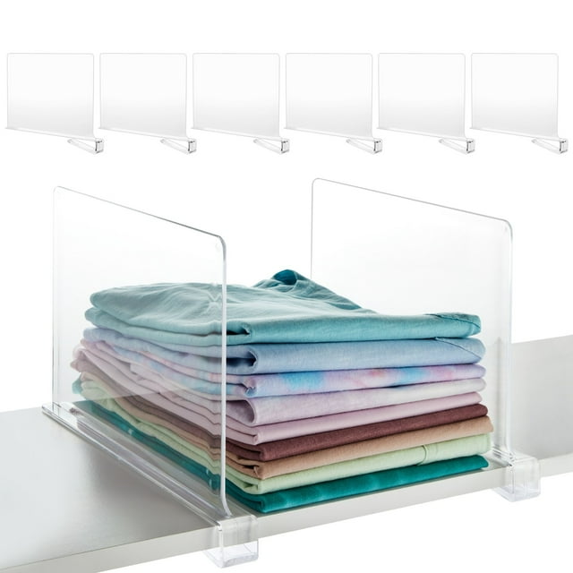 6 Pack Clear Shelf Dividers for Closet Organization, Clothes Dividers