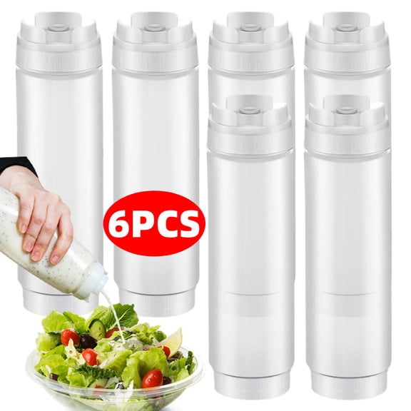 6 Pack Clear Squeeze Bottle Refillable 16 oz | First In First Out | Large Valve Dispenser for Thick Condiments, Sauces, Batter and Dressing | Self Sealing No Drip No Hassle