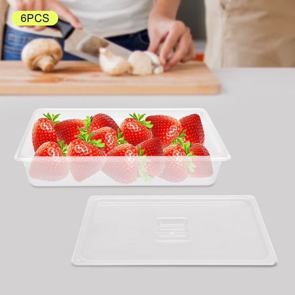 6 Pack Clear Stackable Polycarbonate Food Pans Fruits Storage Containers W/ Lids