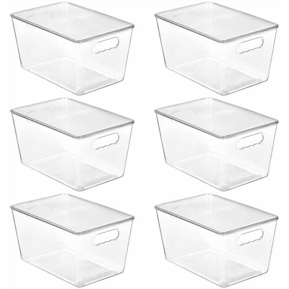 6 Pack Clear Stackable Storage Bins with Lids, Large Plastic Containers with Handle for Pantry Organizer and Storage,Perfect for Bathroom,Cabinet,Kitchen,Fridge,Closet Organization