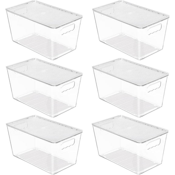 6 Pack Clear Stackable Storage Bins with Lids, Medium Plastic Containers with Handle for Pantry Organizer and Storage,Perfect for Kitchen,Fridge,Cabinet, Closet,Bathroom Organization