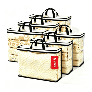 6 Pack Clear Storage Bags, Closet Organizers with Zipper Handle for Bedding, Blankets, Comforters, Clothing, Books, Toy, 16"×11.8"×4"