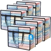 6 Pack Clear Clothes Storage Bags, Blanket Storage Bag with Zipper and Handle, Moving Bags for Bedding, Comforters, Clothing 40L
