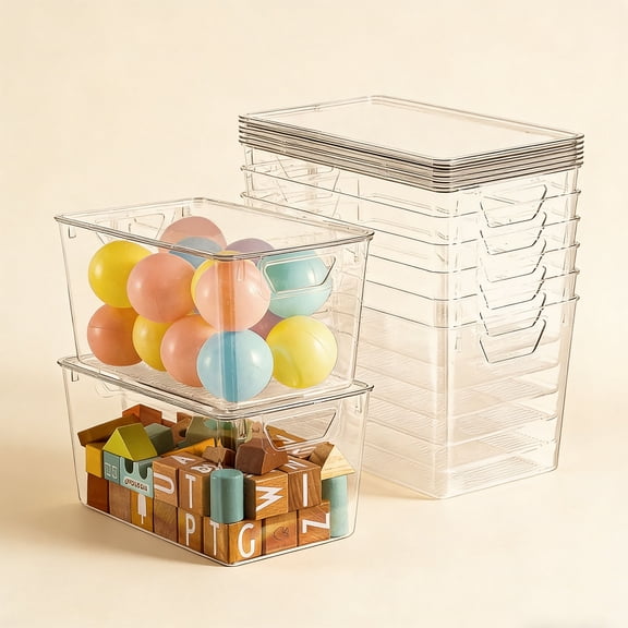 6 Pack Clear Storage Bins with Lids, 7 Quart Stackable Storage Boxes for Storage and Organization, Plastic Storage Containers with Lids, Plastic Bins with Handles for Office, Bedroom, Study Room