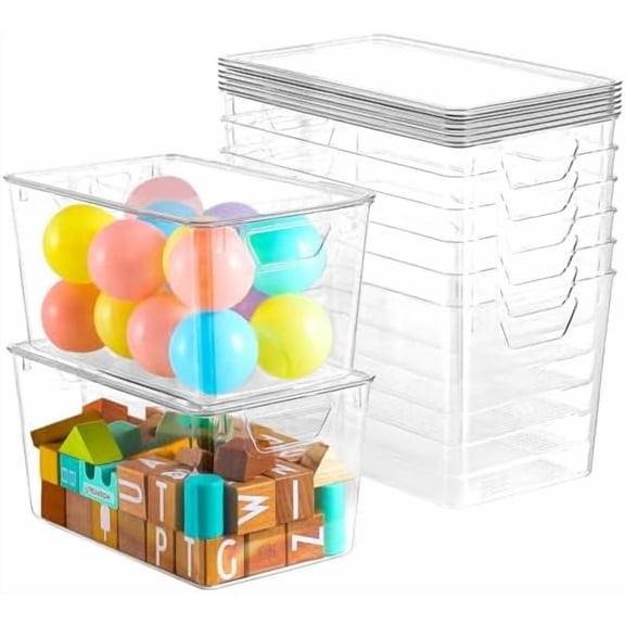 6 Pack Clear Storage Bins with Lids, 7 Quart Stackable Storage Boxes for Storage and Organization, Plastic Storage Containers with Lids, Plastic Bins with Handles for Office, Bedroom, Study Room