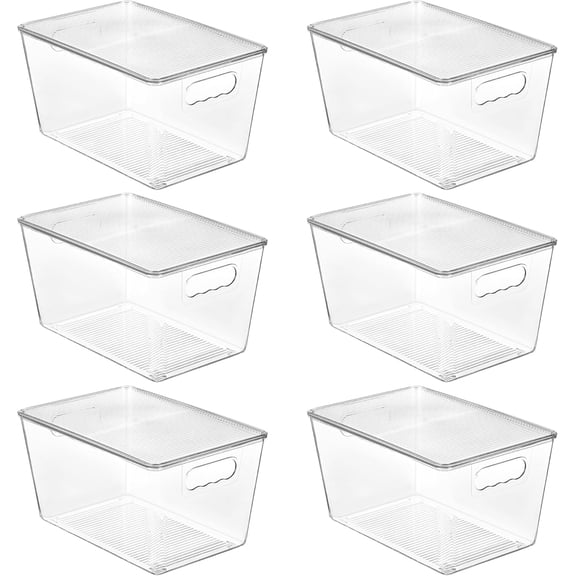 6 Pack Clear Storage Bins with Lids,  Stackable Plastic Containers with Handles for Pantry, Cabinet, Kitchen, Bathroom, and Closet