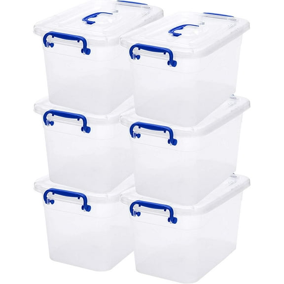 6-Pack Clear Storage Box 7 Quart, Plastic Storage Latch Bins with Handle 6.5 Liter
