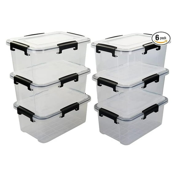 6-Pack Clear Storage Box with Gasket Seal Lid, 12 Quart Plastic Gasket Box with Tight and Seal, Stackable Nestable Tote Tub