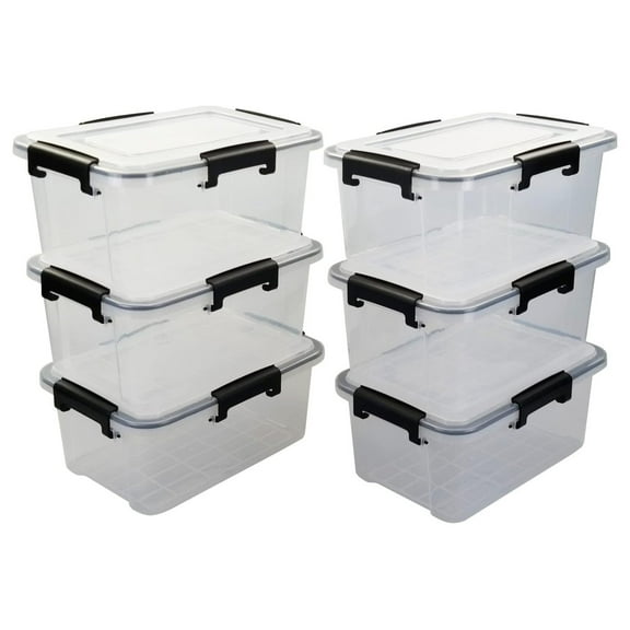 6-Pack Clear Storage Box with Gasket Seal Lid, 12 Quart Plastic Gasket Box with Tight and Seal, Stackable Nestable Tote Tub