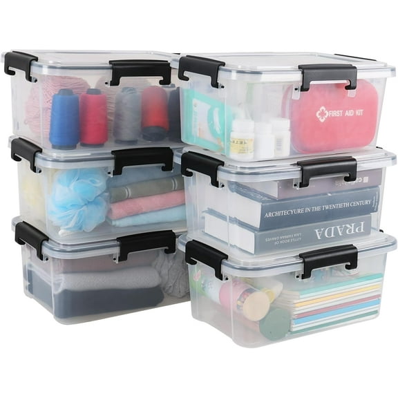 6 Pack Clear Storage Box with Sealed Lid, 10 Quart Plastic Latching Box, Airtight Storage Container