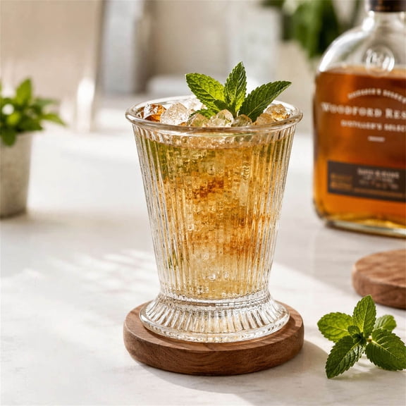 6-Pack Clear Textured Glass Mint Julep Cups, Stylish Striped Beer Mugs and Juice Glasses for Cocktails, Versatile Home Bar Glasses for Entertaining and Home Use