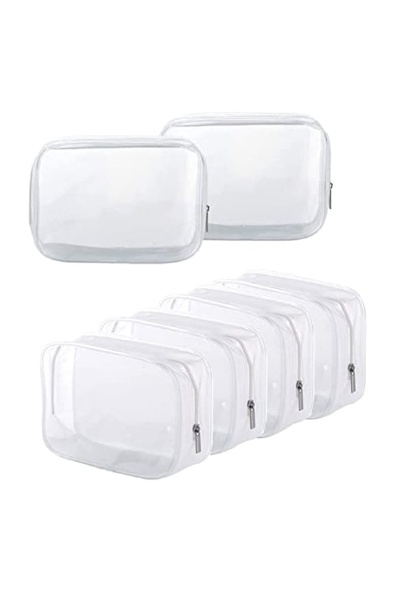 6 Pack Clear Toiletry Carry Pouch with Zipper Portable Plastic Waterproof Cosmetic Bag TSA Approved for Vacation Travel Bathroom and Organizing (White,Large)
