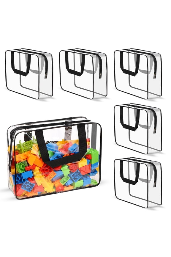 6 Pack Clear Toiletry Storage Bags, PVC Plastic Zipper Pouches with Handle, Waterproof Transparent Makeup Organizer Bag for Board Game Puzzle Book Building Blocks