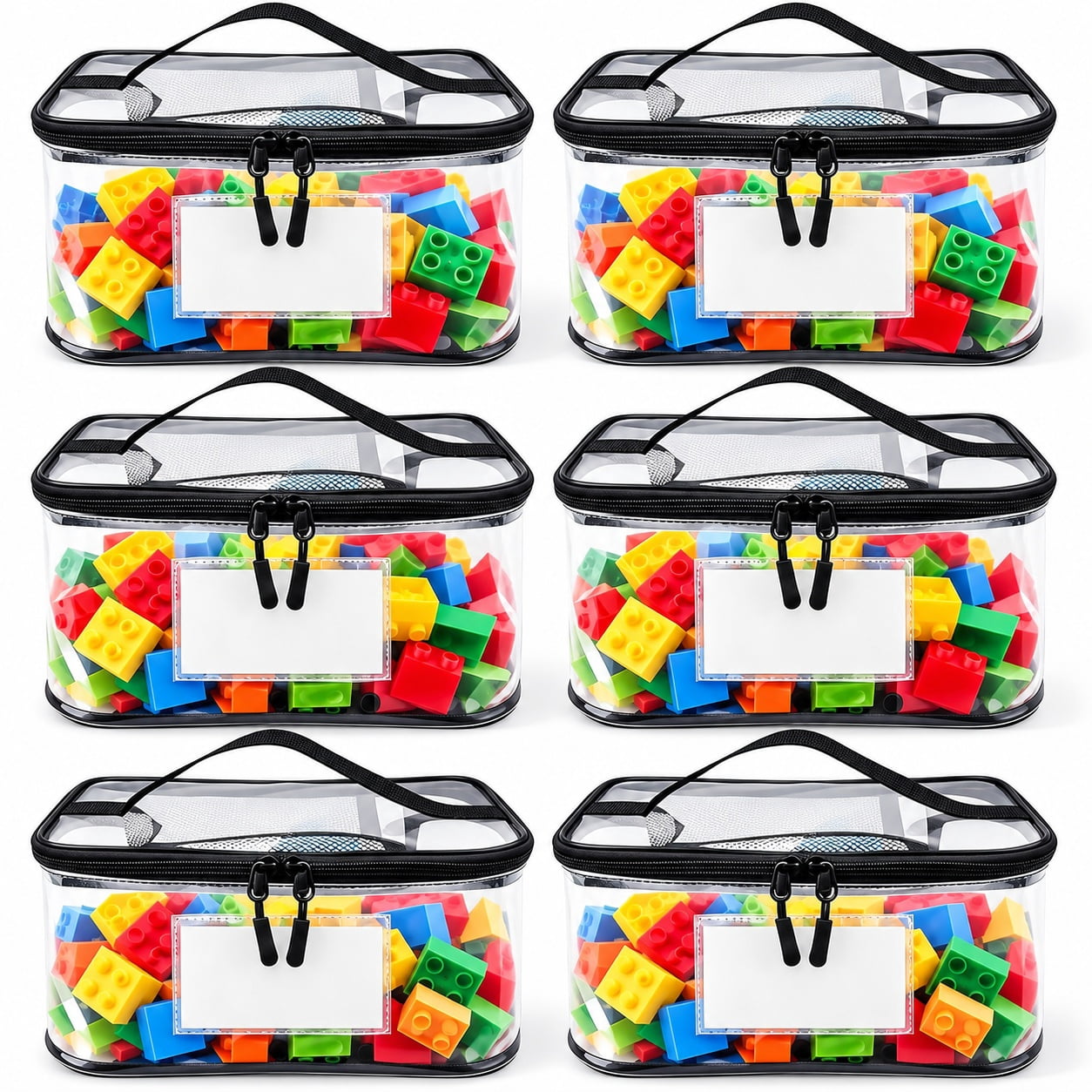 6-Pack Clear Toy Storage Bags with Name Tag and Manual Pocket ...